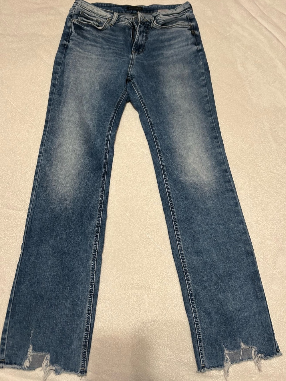 Silver Jeans Distressed Medium Blue Straight-Leg Jeans
